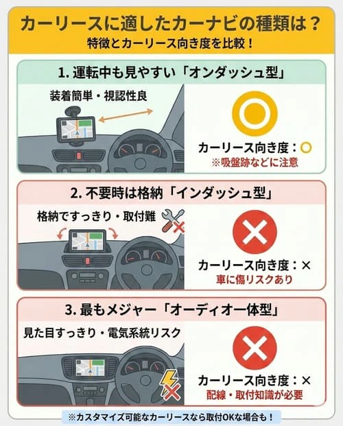 カーリースに適したカーナビの種類は？