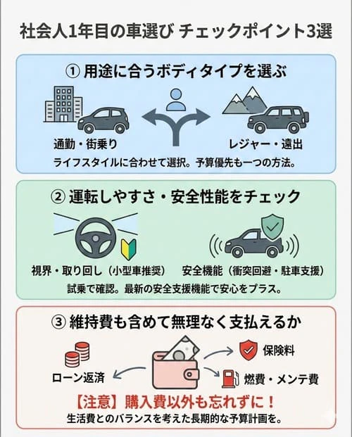 社会人1年目の車選びでチェックしたいポイント