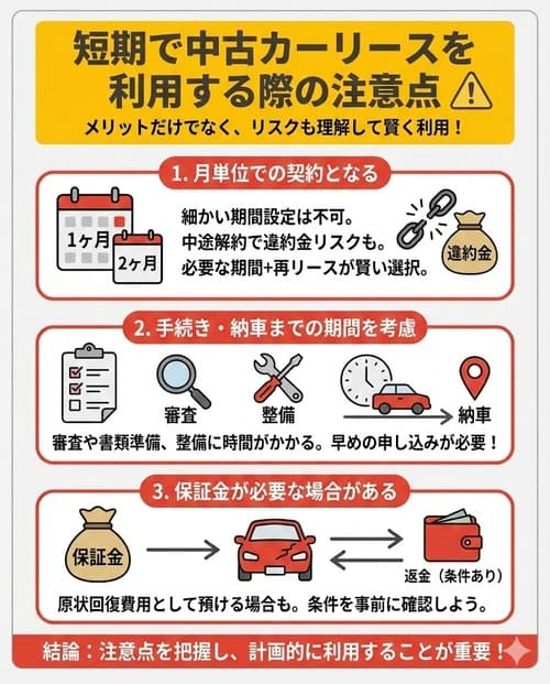 短期で中古カーリースを利用する際の注意点