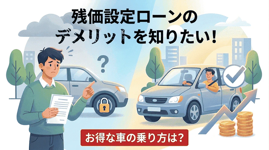 残価設定ローンには本当にデメリットだけでメリットはないのか、なぜそういわれているのかを一般的なローンと比較しながら解説し、注意点に気をつけながらお得に車に乗れる方法を紹介する記事のタイトル画像