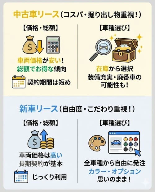 中古車リースと新車リースの違いは?