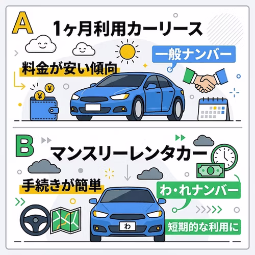1ヶ月だけ利用するならカーリースとマンスリーレンタカーのどちらがお得？