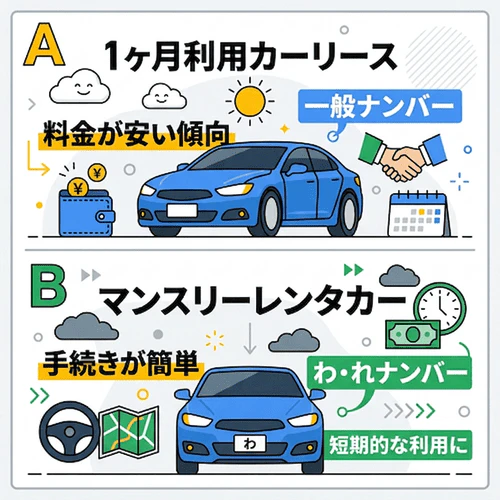 1ヶ月だけ利用するならカーリースとマンスリーレンタカーのどちらがお得？