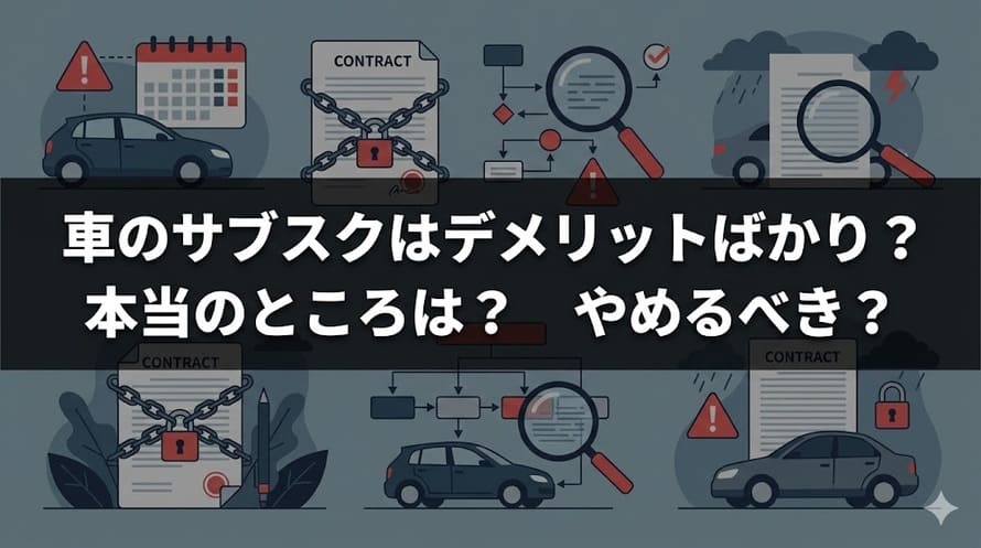 車のサブスク  はデメリットばかりと聞き、本当はどうなのか、やめるべきか悩んでいる様子を表したタイトル画像