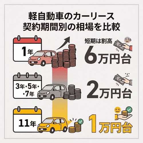カーリースカルモくんで軽自動車の契約年数による月額利用料金を比較