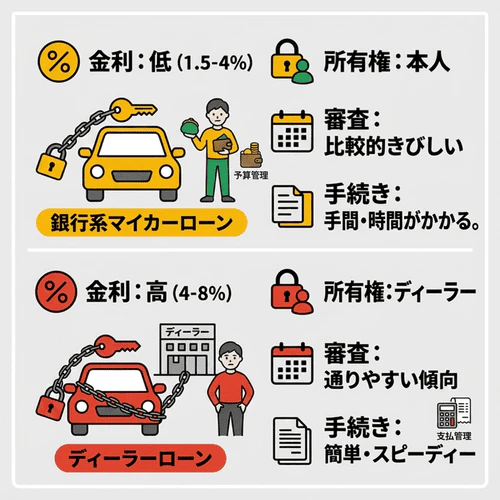 銀行系マイカーローンとディーラーローンの違い