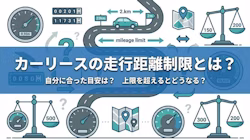 カーリースで走行距離が設けられている理由、人気カーリース会社3社での走行距離制限、また一般的な車の利用用途別の走行距離の目安を解説し、併せて、走行距離に悩まず、お得に利用できるおすすめのサービス紹介をする記事のタイトル画像。