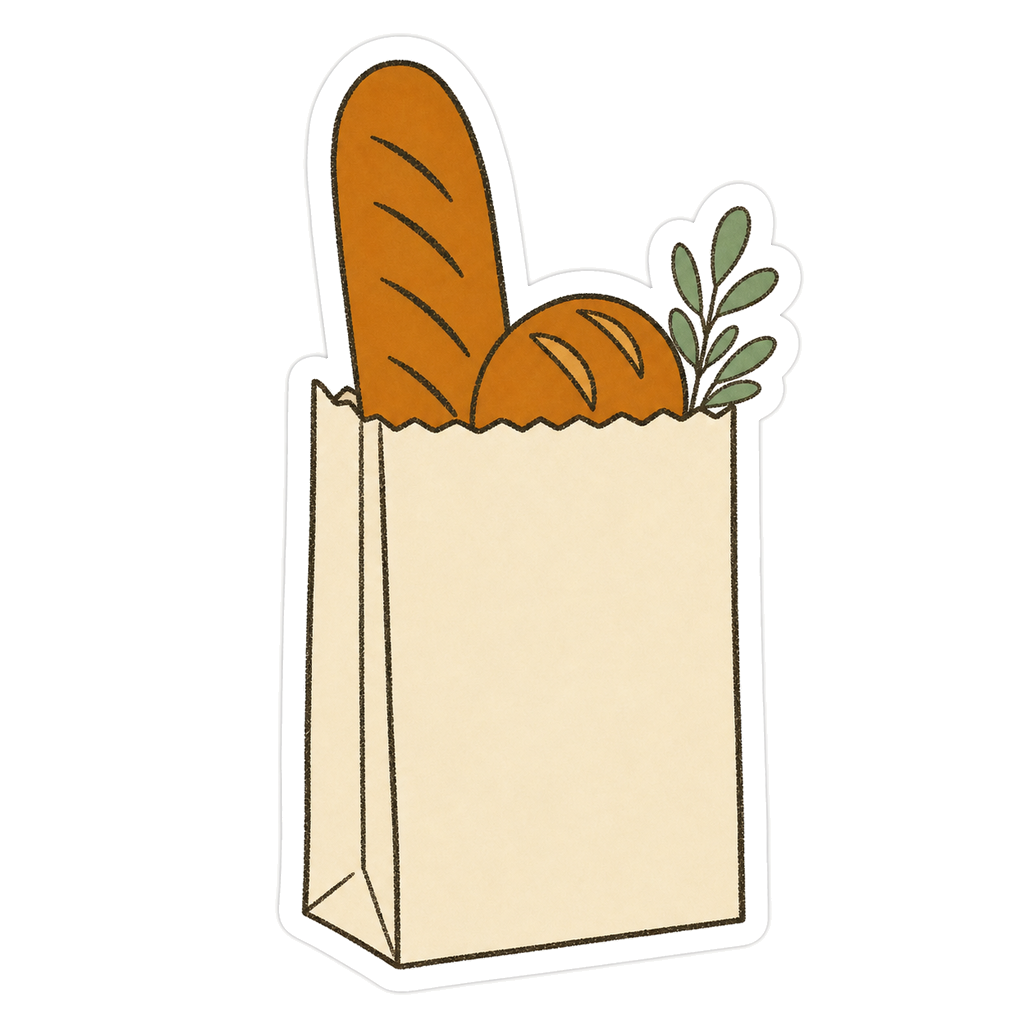 焼きたてのパンが入った紙袋のイラスト