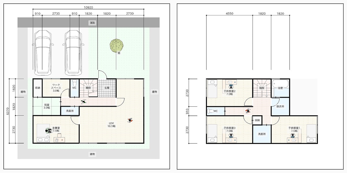 2階建て・4LDKプランの間取り