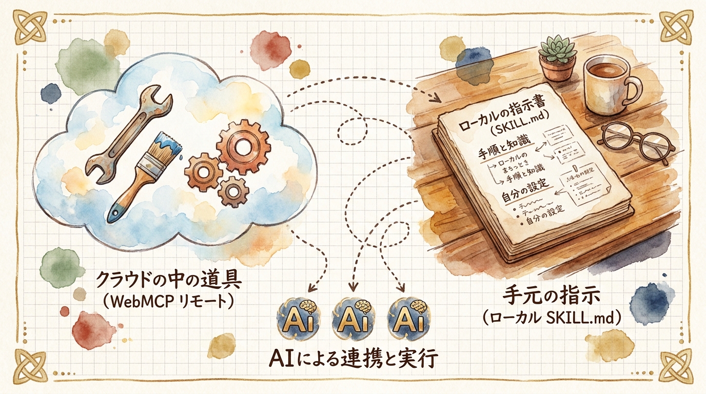 WebMCPとローカルスキルの棲み分け図解