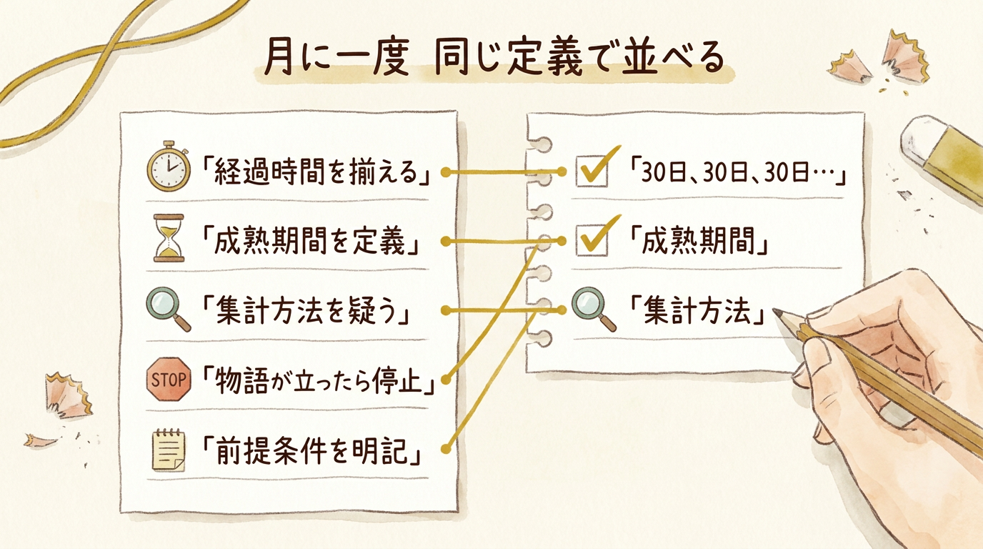 図解：2つのデータソースを月に一度同じ定義で突き合わせる