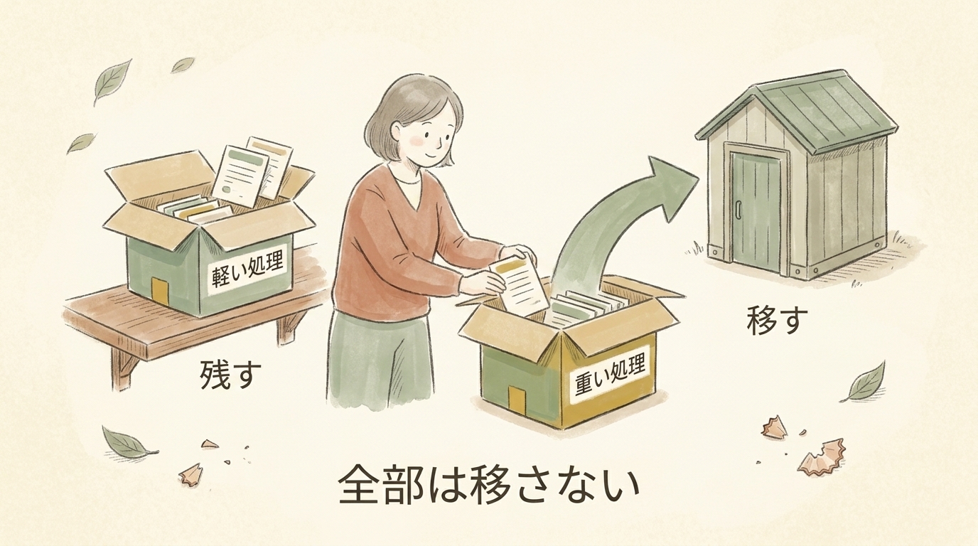 図解：処理を軽い・重いで仕分けし、重い処理だけ移す。全部は移さない