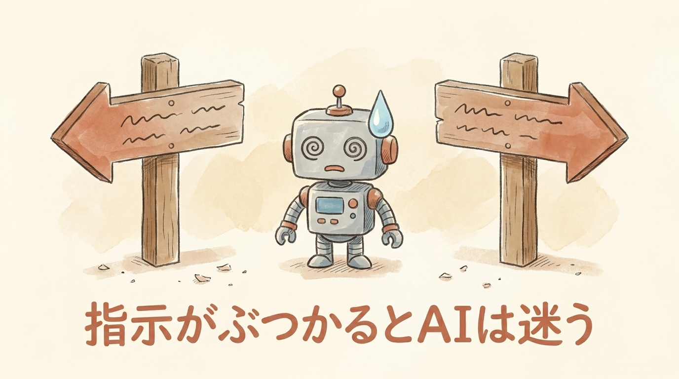 図解：指示がぶつかるとAIは迷う