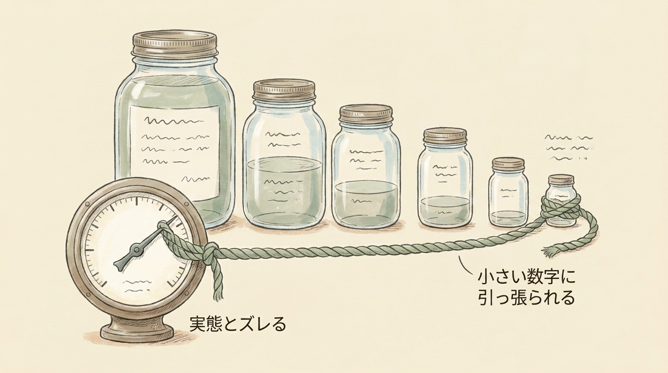 図解：単純平均は小さい数字に引っ張られて実態とズレる