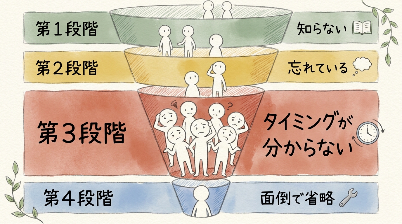 ルールが守られない4段階の認知ステップ — 第3段階「タイミングが分からない」で大半が詰まる