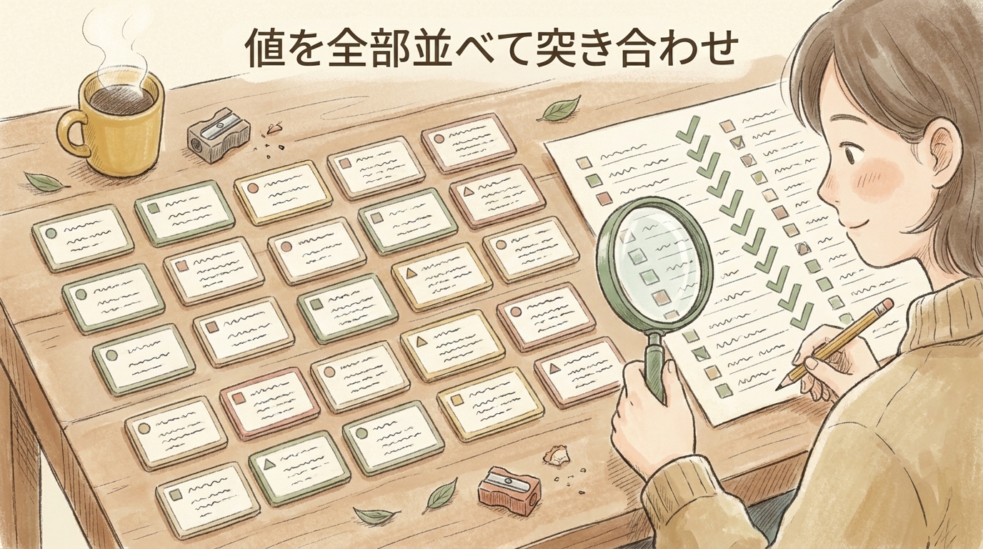 図解:ステータスの値を全部並べて1つずつ突き合わせる