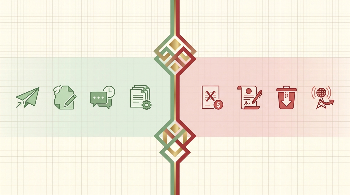 取り返しがつく業務と取り返しがつかない業務を境界線で分ける概念図