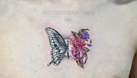 Butterfly and  half rose