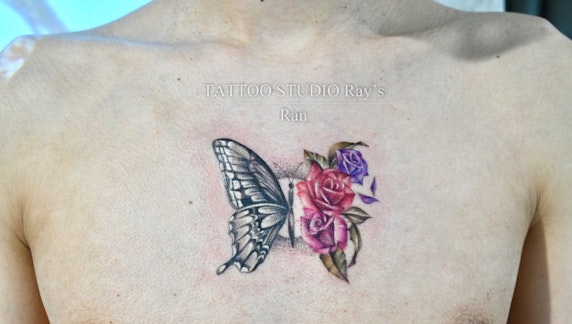 Butterfly and half rose