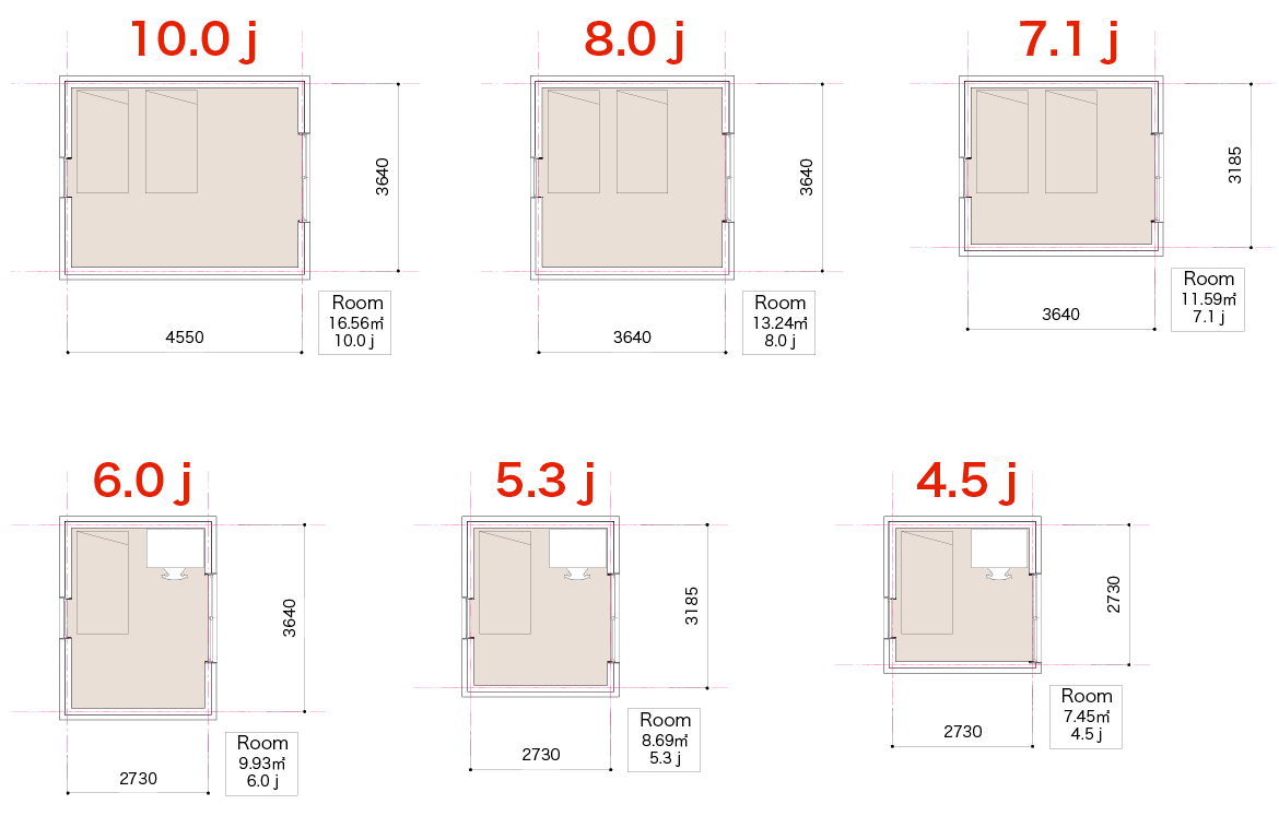 メインベッドルームにベッドを配置した例