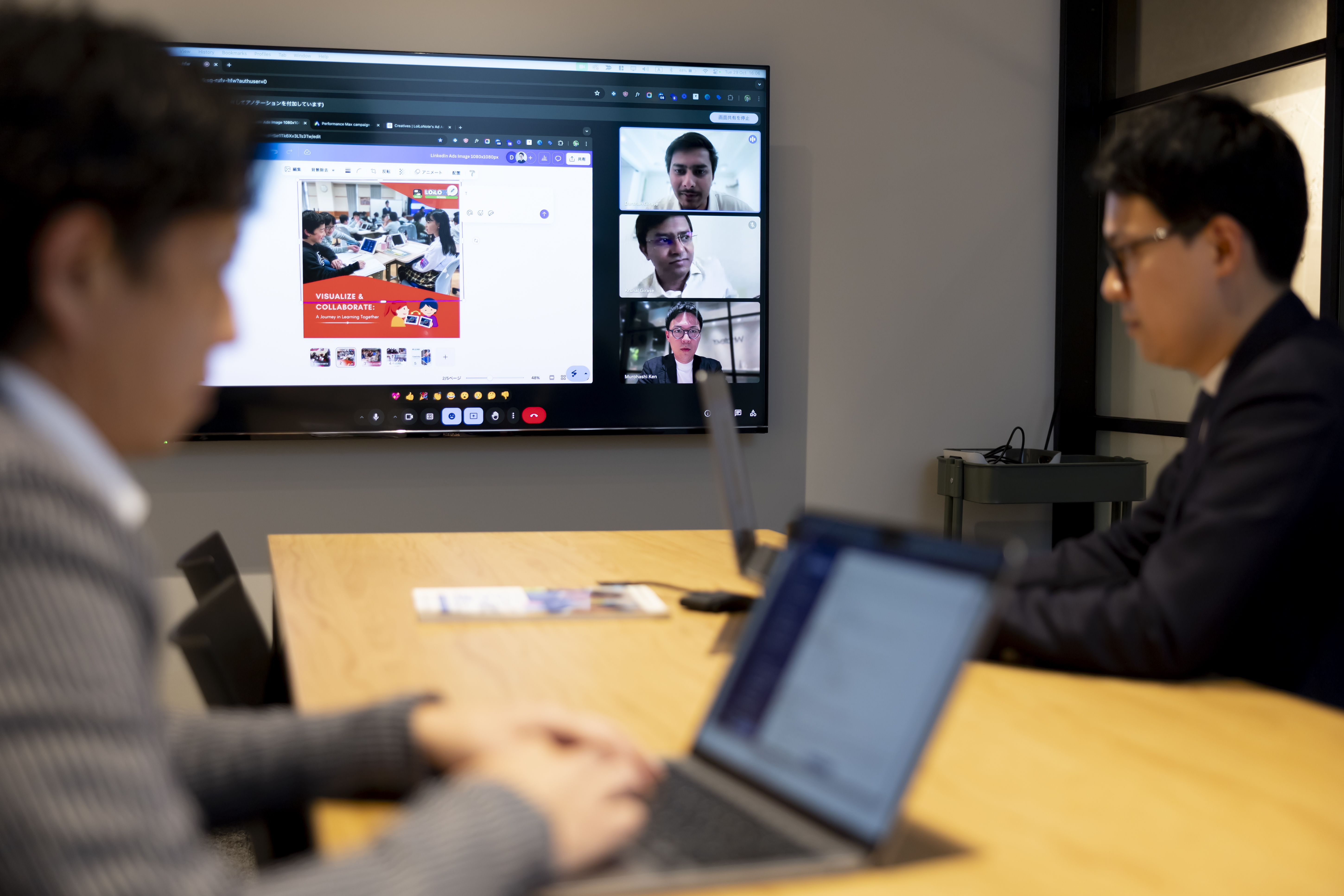 An online meeting with the India team in English, discussing video and image creatives for LinkedIn Ads in India.