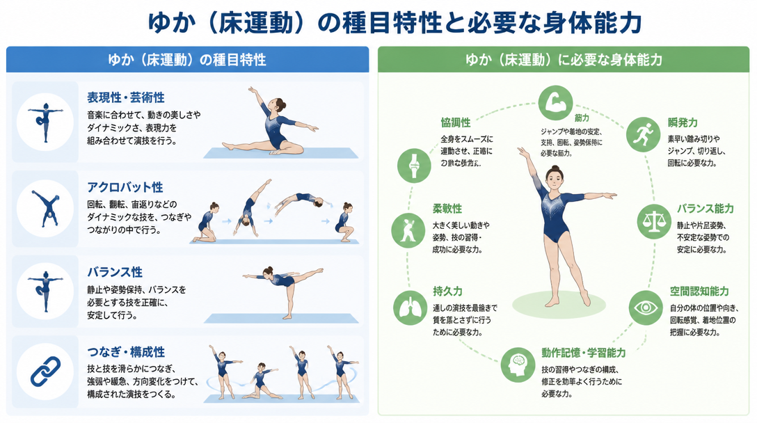 ゆか（床運動）の種目特性と必要な身体能力