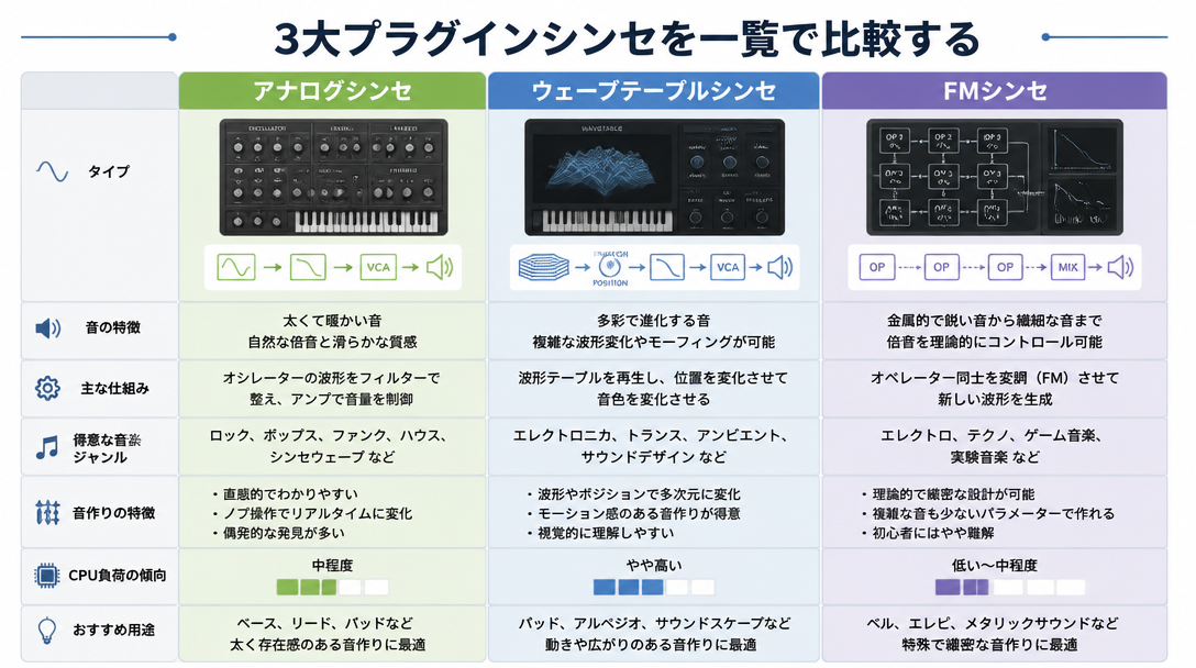 3大プラグインシンセを一覧で比較する