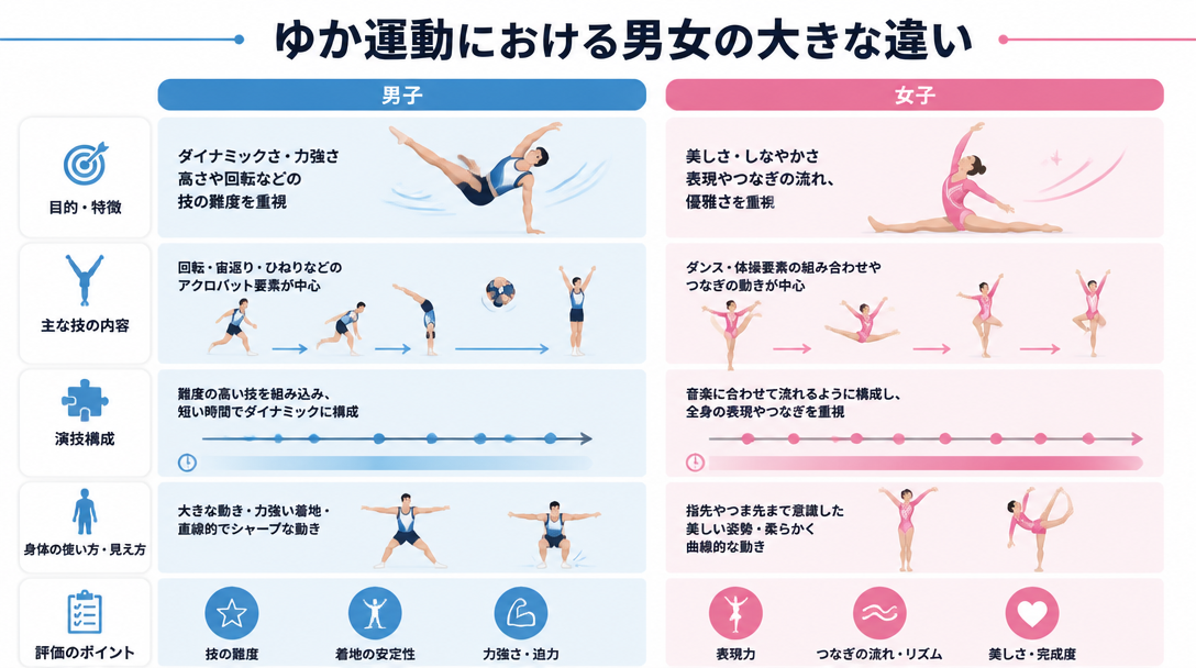 ゆか運動における男女の大きな違い