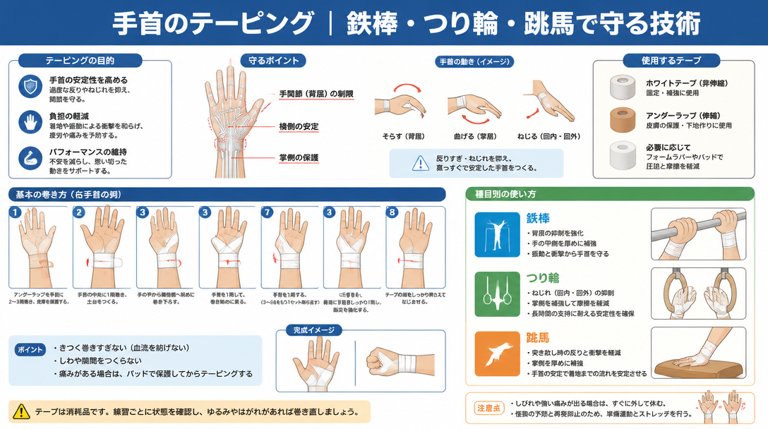 手首のテーピング｜鉄棒・つり輪・跳馬で守る技術
