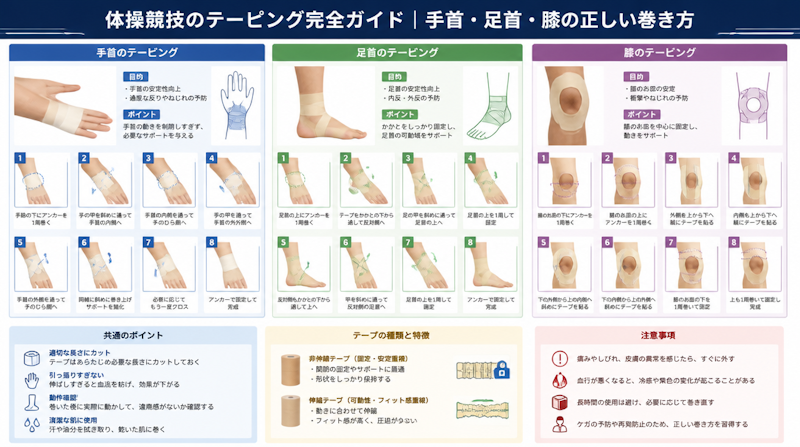 体操競技のテーピング完全ガイド｜手首・足首・膝の正しい巻き方