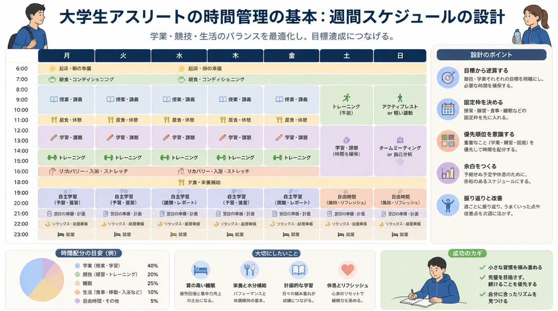 大学生アスリートの時間管理の基本:週間スケジュールの設計