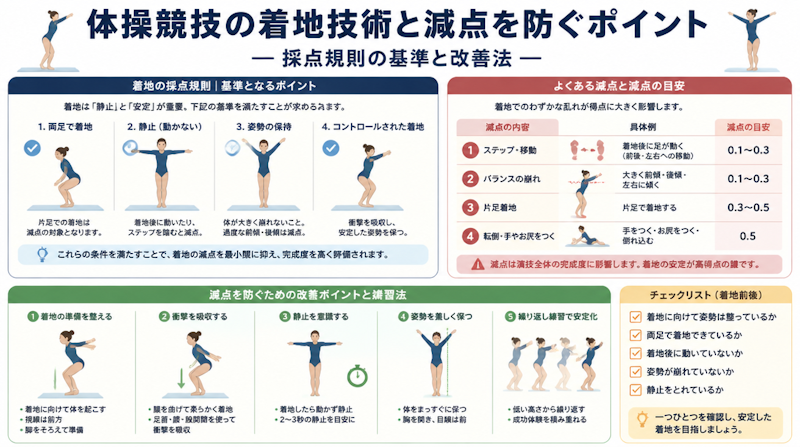 体操競技の着地技術と減点を防ぐポイント｜採点規則の基準と改善法