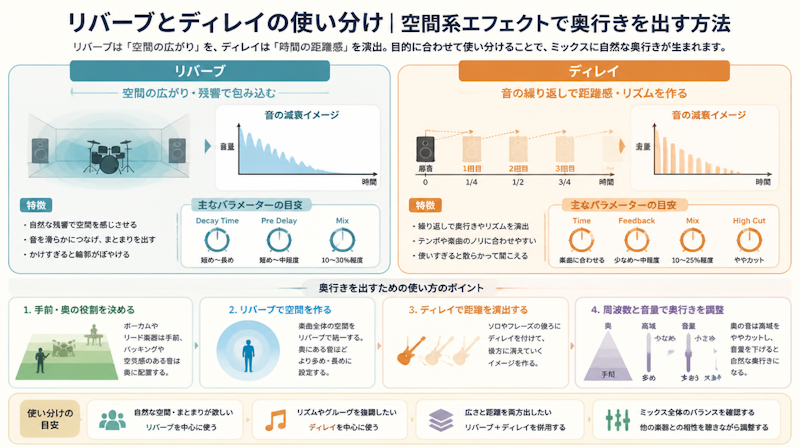 リバーブとディレイの使い分け｜空間系エフェクトで奥行きを出す方法