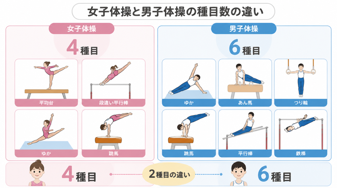 女子体操と男子体操の種目数の違い