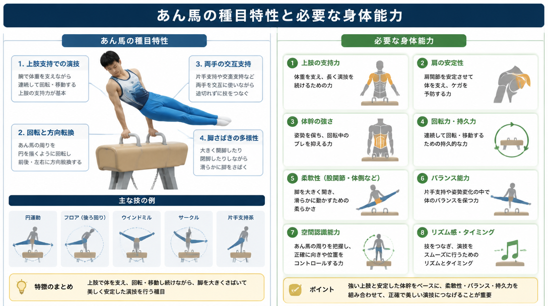 あん馬の種目特性と必要な身体能力