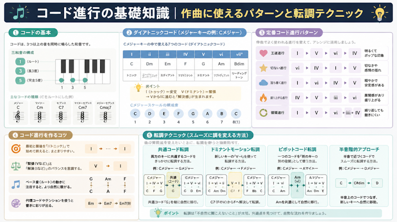 コード進行の基礎知識｜作曲に使えるパターンと転調テクニック