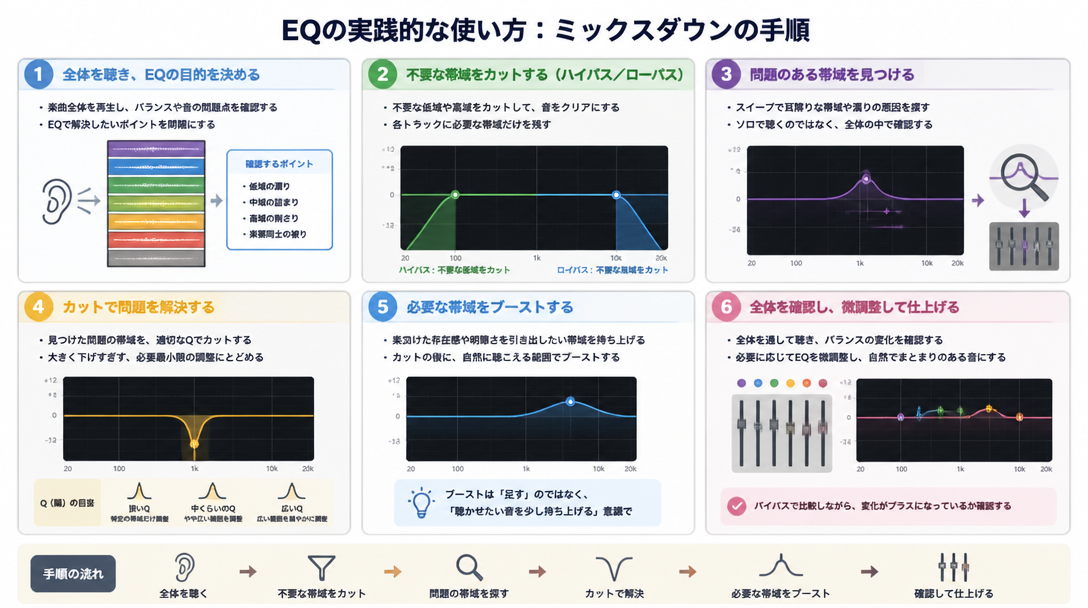 EQの実践的な使い方：ミックスダウンの手順