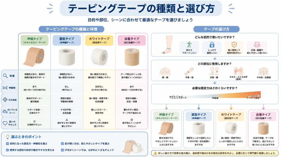 テーピングテープの種類と選び方