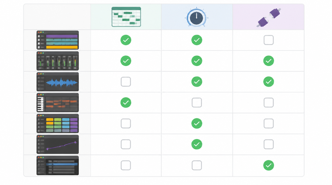 Built-in Pitch Correction by DAW: Comparison Table