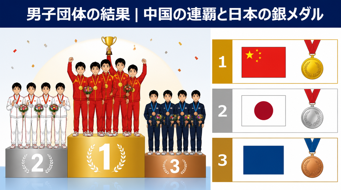 男子団体の結果|中国の連覇と日本の銀メダル