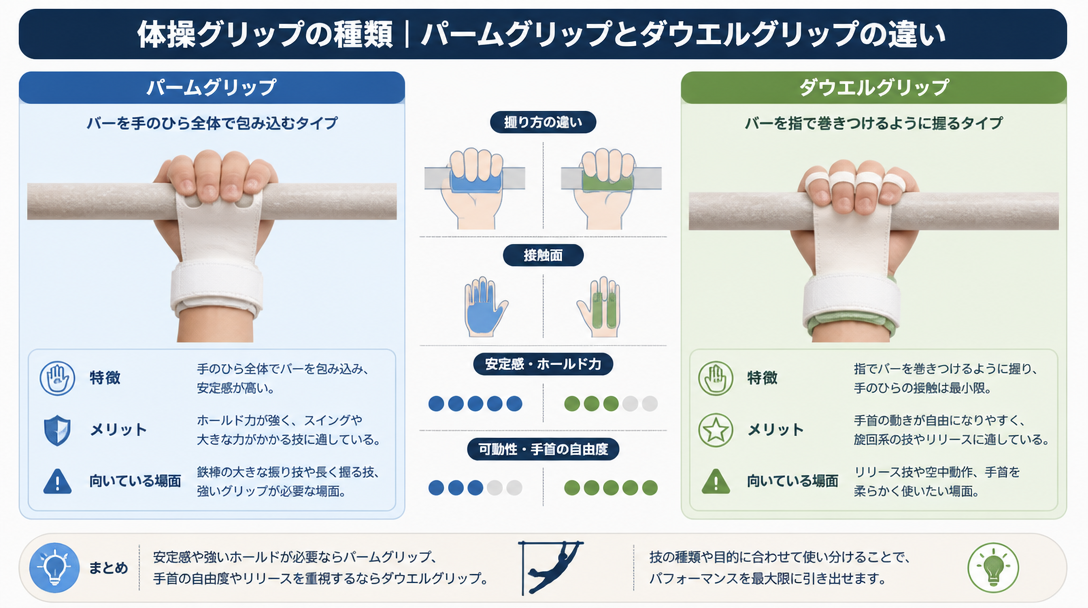 体操グリップの種類｜パームグリップとダウエルグリップの違い