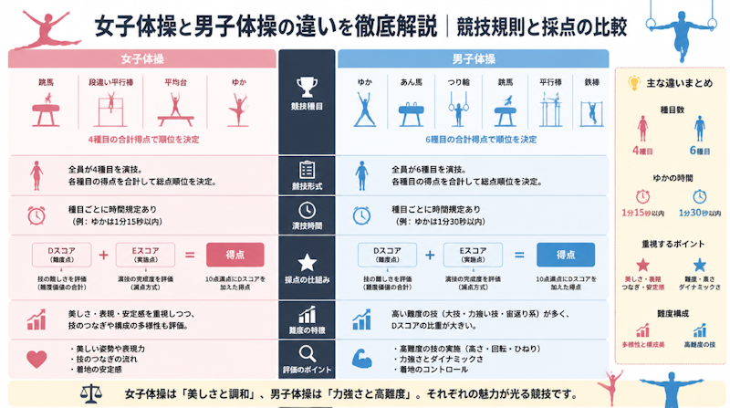 女子体操と男子体操の違いを徹底解説｜競技規則と採点の比較