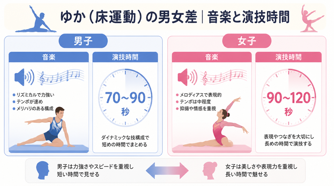 ゆか（床運動）の男女差｜音楽と演技時間