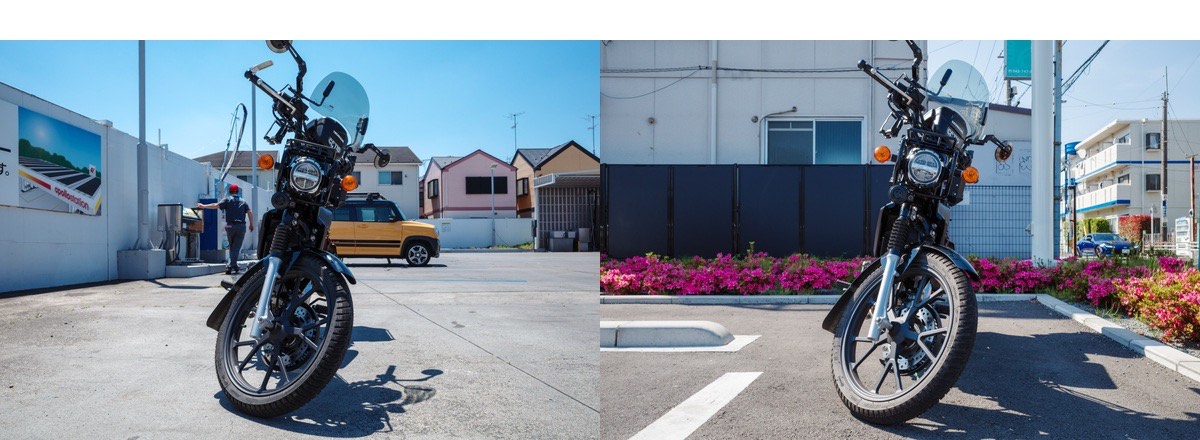 純正スタンドとキタコ強化スタンドの傾き比較