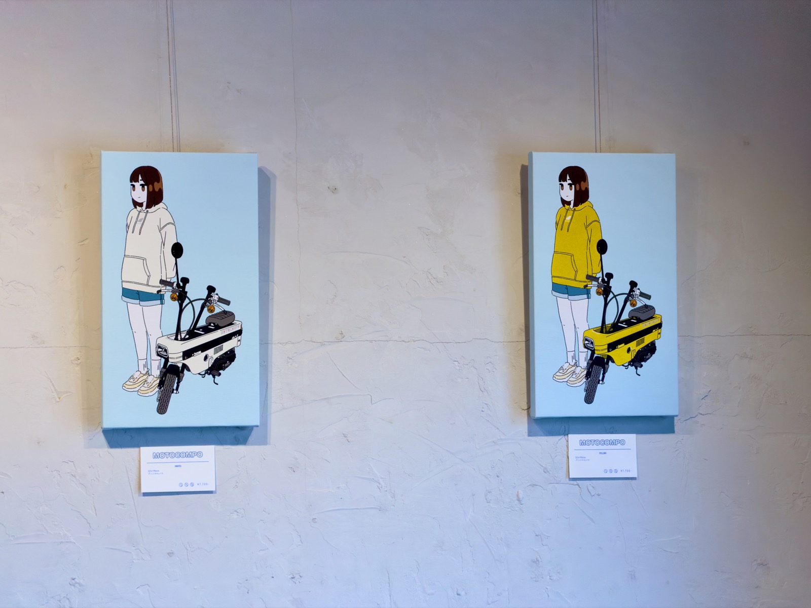 間島口さんの作品：モトコンポ（白）と（黄）のイラスト