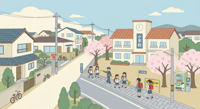 学区と就学指定校の仕組みを表すイラスト