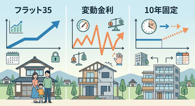 フラット35 vs 変動金利 vs 10年固定：徹底比較