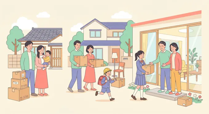 ライフステージに応じた住み替えを表すイラスト