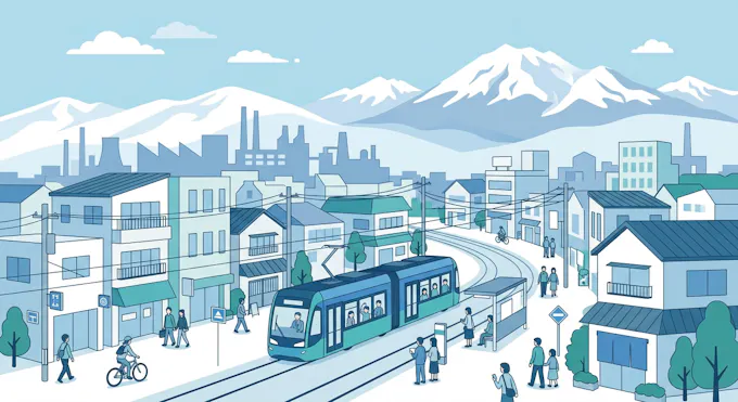 富山市のコンパクトシティと路面電車のイメージ