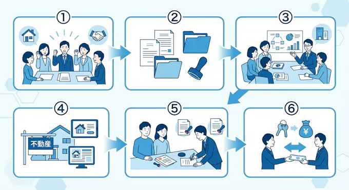 共有名義不動産の売却5つのSTEP図